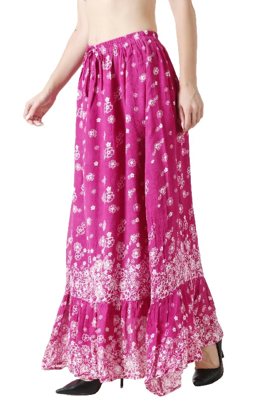 Pink Floral Border Printed Skirt relaxed fit skirt