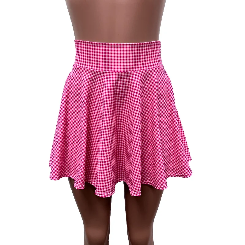 Pink Gingham High Waisted Skater Skirt- Barbie Cosplay Costume Pink Checkered Skirt linen skirt relaxed