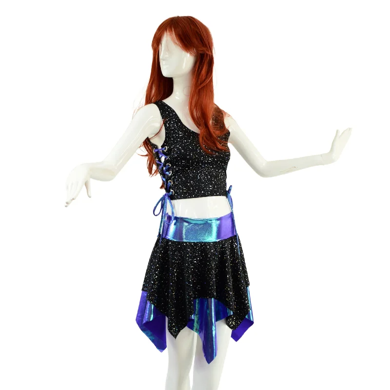 Pixie Skirt & Lace Up Side Crop Tank Set wool skirt breathable