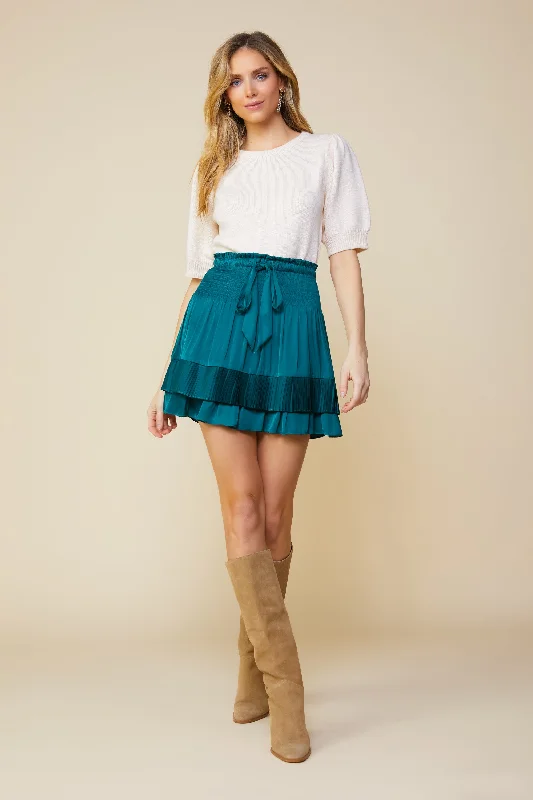 Pleated Self-Tie Mini Skirt linen skirt light