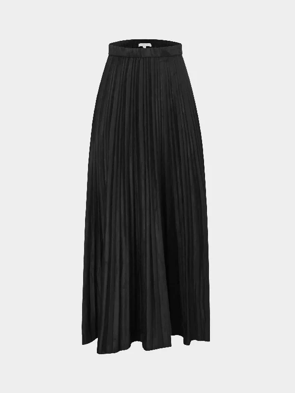 Pleated Faux Suede Skirt 37"-Black denim skirt stylish