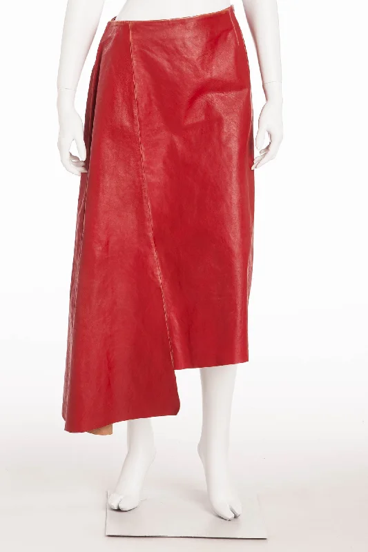 Prada - New Asymmetrical Red Leather Skirt - midi skirt versatile