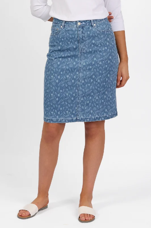 Printed Denim Skirt - Ditsy Floral maxi skirt elegant