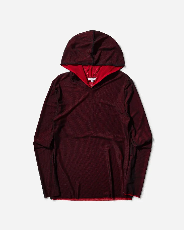 Women's Mesh Hoodie Black / Red Hoodie with Front Slit Layering Stylish