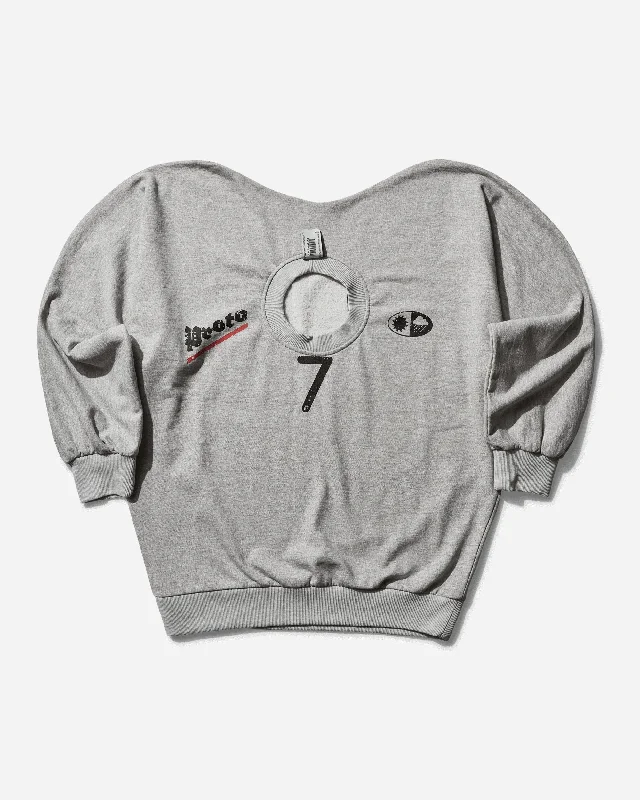 Women's Shrunken Sweatshirt Grey Melange Hoodie with Typography Text Message