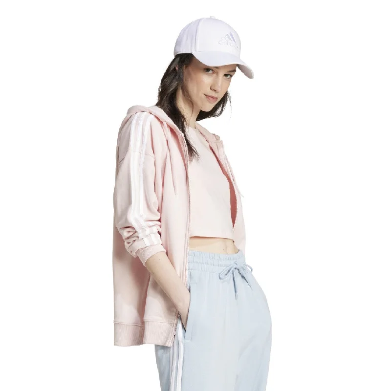 Essentials 3-Stripes French Terry Oversized Full-Zip Hoodie Hoodie with Raglan Sleeves Sporty Comfortable
