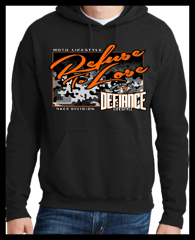 Racing  Neon Orange Camo Hoodie - Refuse to Lose Hoodie with Drawstring Waist Adjustable Fitted