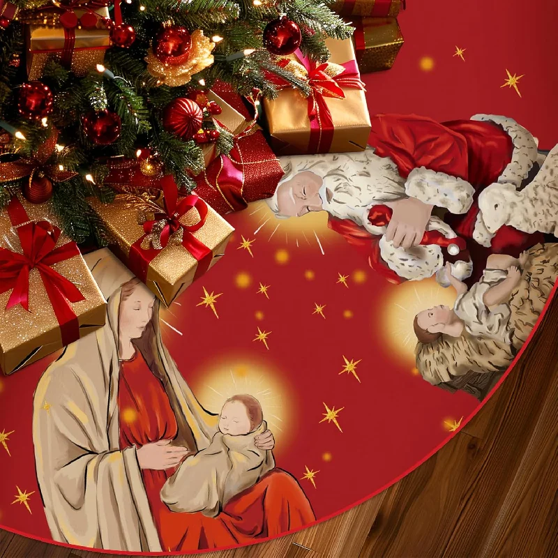 Red Nativity Christmas Tree Skirt - 48" denim skirt fashionable