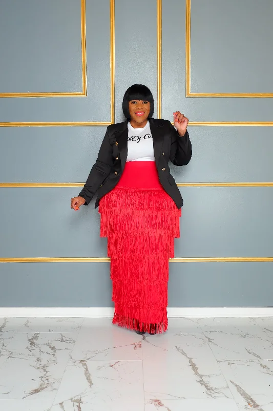 Red Razzle Tassel Skirt velvet skirt plush