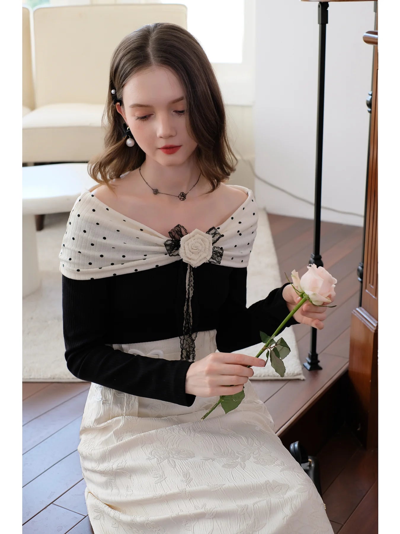 Retro Dot Knit Top & Skirt cashmere skirt fine