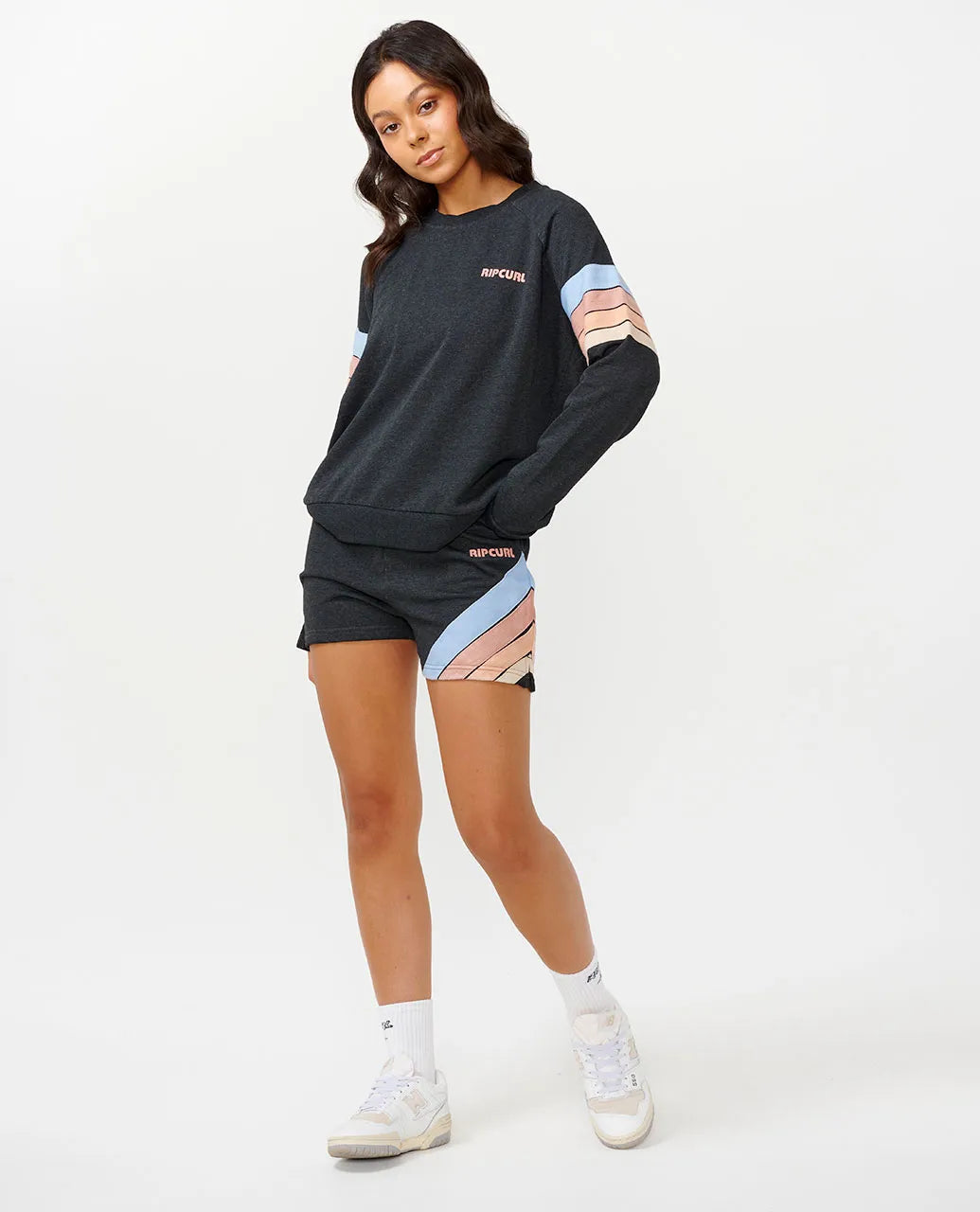 Rip Curl Womens High Tide Raglan Crewneck Sweatshirt Hoodie with Back Slit Movement Comfort