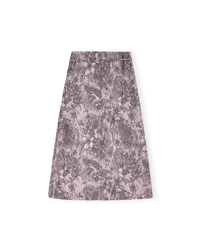 Rippled Jacquard Long Slit Skirt - Black Lotus lace skirt feminine