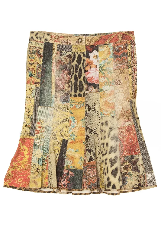 Roberto Cavalli - Multicolor Lush Print Denim Skirt - IT 42 lace skirt intricate