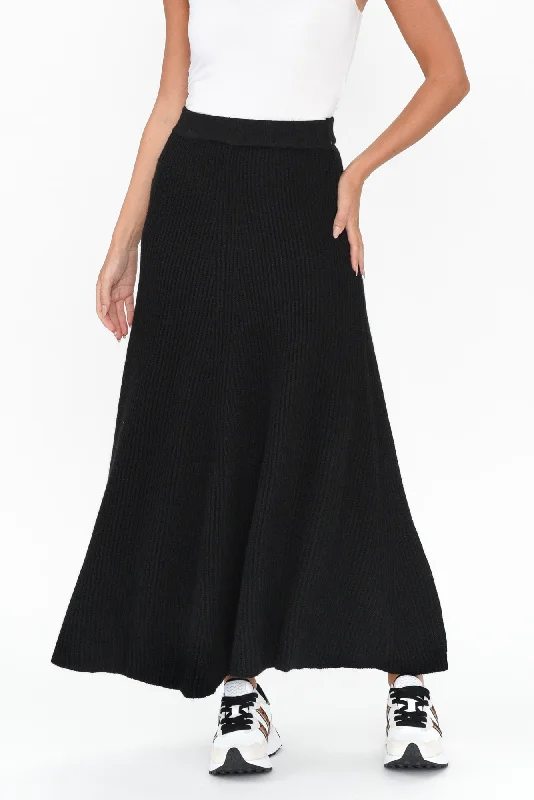 Roshni Black Knit Maxi Skirt wrap skirt elegant