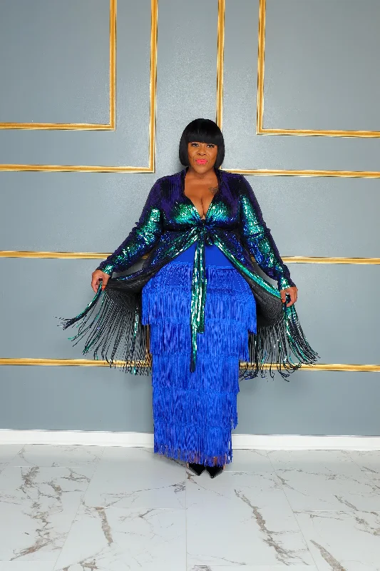 Royal Blue Razzle Tassel Skirt leather skirt bold