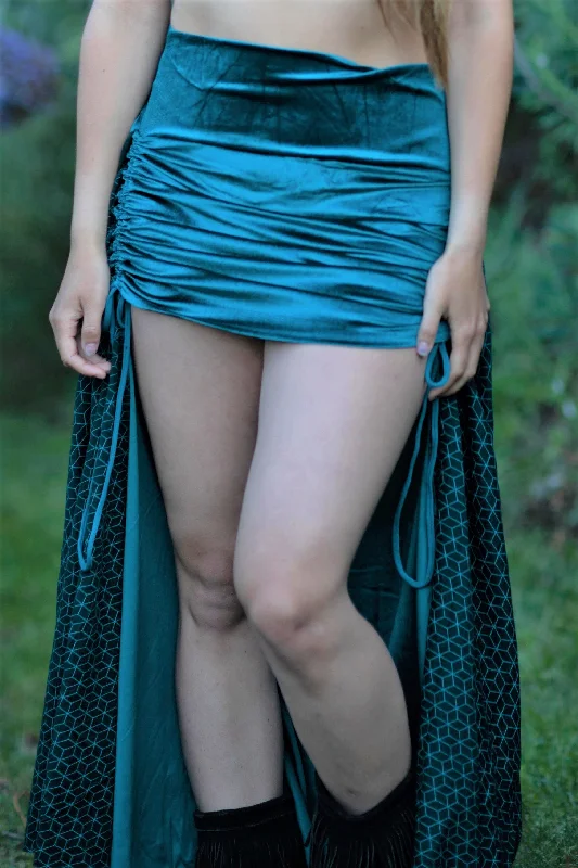 Teal Velvet with Teal Box Print