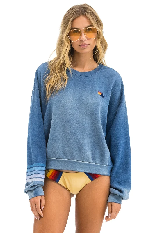 RUGBY STITCH RELAXED CREW SWEATSHIRT - FADED WATER Hoodie with Ribbed Cuffs Snug Fit Comfort