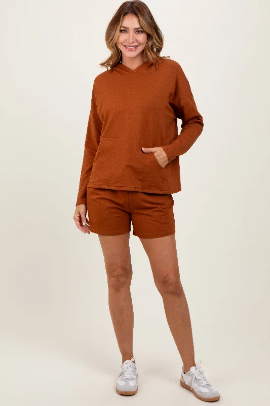 Rust Hoodie Shorts Set Hoodie with Logo Branding Identity
