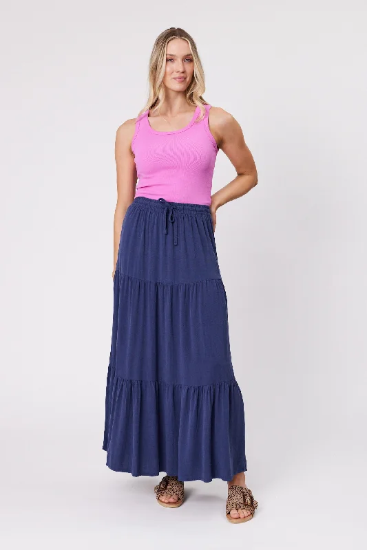 Shine On Essentials Maxi Skirt Navy linen skirt natural