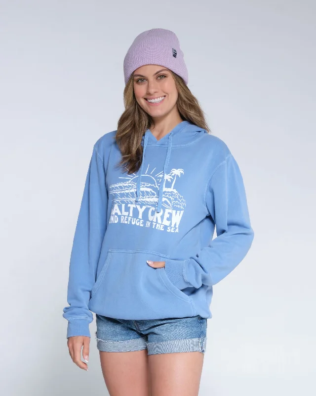 Shore Break Boyfriend Hoody - Marine Blue Hoodie with Button Classic Timeless