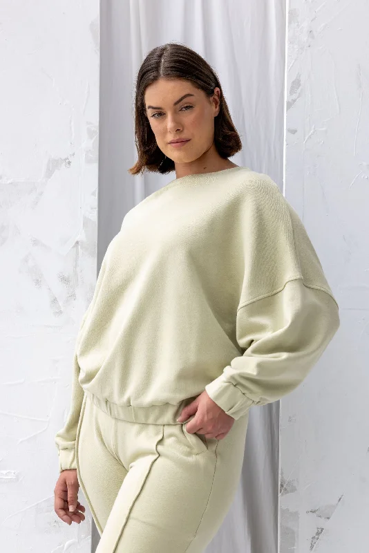 Signal Sweatshirt | Green Tea Hoodie with Hem Frayed Vintage Worn