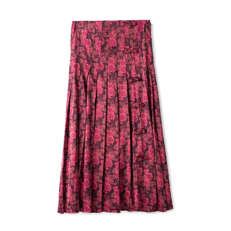 Silk Pleated Skirt In: Plum corduroy skirt durable