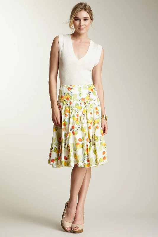 Silk Ruffle Insert Skirt - Fruit Print seamless skirt comfort