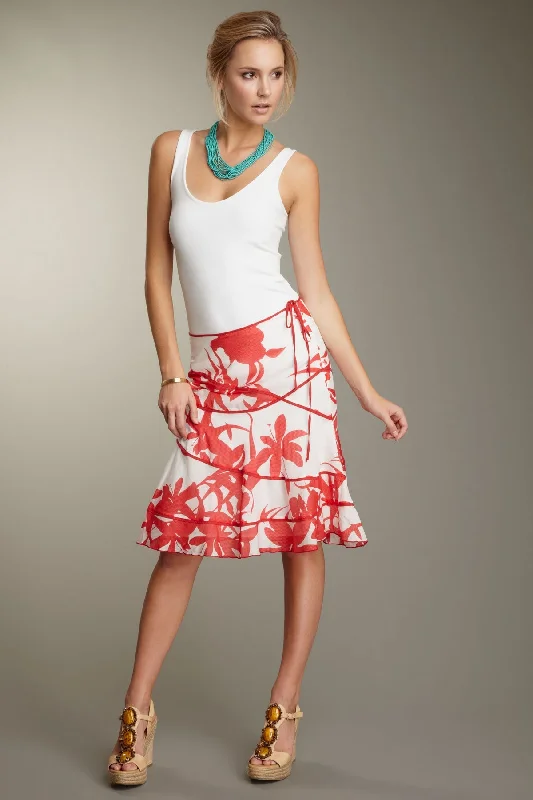 Silk Voile Swirly Skirt - Red Print leather skirt sleek