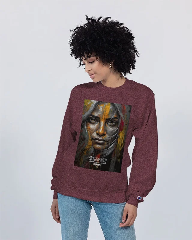 South Asian silver grey white hair sisters portrait  Unisex Sweatshirt | Champion Hoodie with Metallic Shiny Futuristic