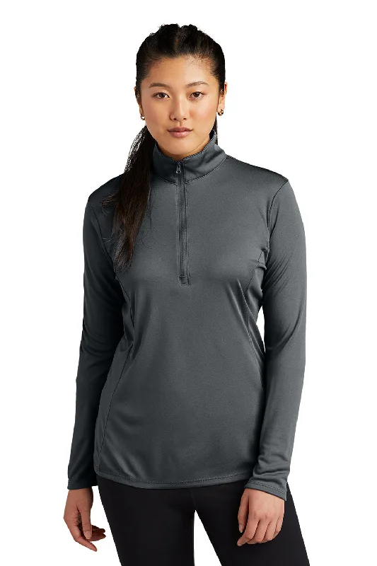 Sport-Tek Womens Competitor Moisture Wicking 1/4 Zip Sweatshirt - Iron Grey Hoodie with Hem Drawcord Adjustable Customizable
