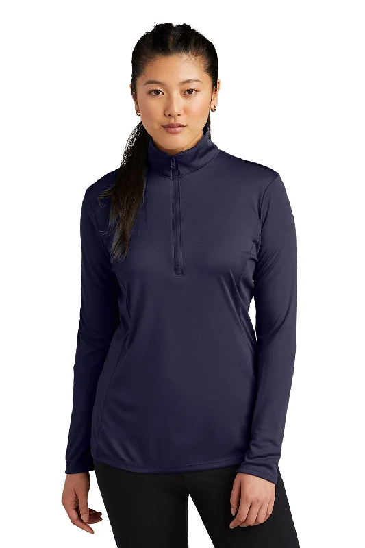 Sport-Tek Womens Competitor Moisture Wicking 1/4 Zip Sweatshirt - True Navy Blue Hoodie with Hood Adjustable Protection