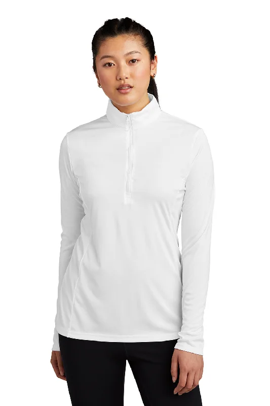 Sport-Tek Womens Competitor Moisture Wicking 1/4 Zip Sweatshirt - White Hoodie with Front Slit Layering Stylish