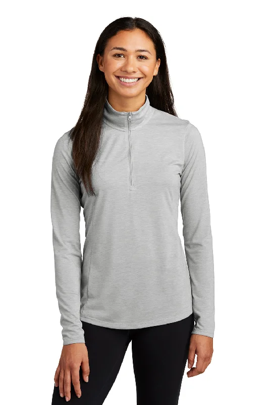 Sport-Tek Womens Moisture Wicking 1/4 Zip Sweatshirt - Heather Light Grey Hoodie with Double Zipper Versatile Adjustable Sport-Tek Womens Moisture Wicking 1/4 Zip Sweatshirt - Heather Light Grey Hoodie with Double Zipper Versatile Adjustable