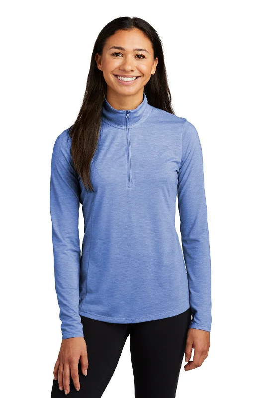 Sport-Tek Womens Moisture Wicking 1/4 Zip Sweatshirt - Heather True Royal Blue Cotton Hoodie Fleece Lining Warmth