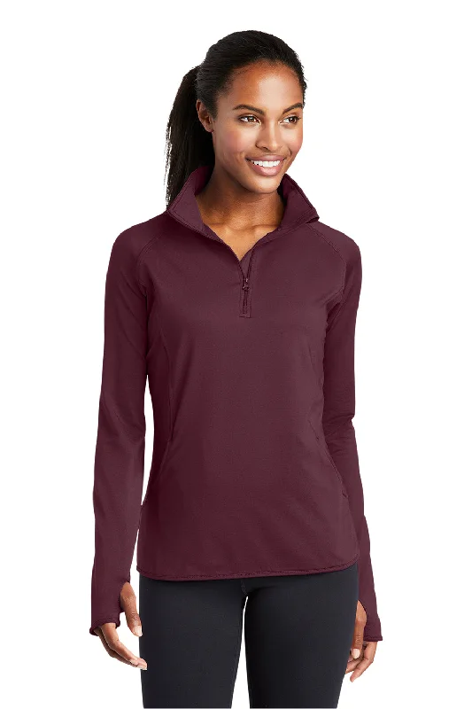 Sport-Tek Womens Sport-Wick Moisture Wicking 1/4 Zip Sweatshirt w/ Pouch Pocket - Maroon Hoodie with Embroidery Detailed Premium