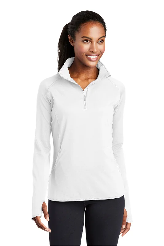 Sport-Tek Womens Sport-Wick Moisture Wicking 1/4 Zip Sweatshirt w/ Pouch Pocket - White Hoodie with Earth Tones Natural Calm