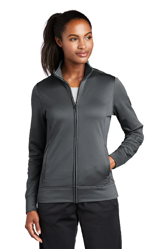 Sport-Tek Womens Sport-Wick Moisture Wicking Fleece Full Zip Sweatshirt w/ Pockets - Dark Smoke Grey Hoodie with Distressed Vintage Worn Sport-Tek Womens Sport-Wick Moisture Wicking Fleece Full Zip Sweatshirt w/ Pockets - Dark Smoke Grey Hoodie with Distressed Vintage Worn