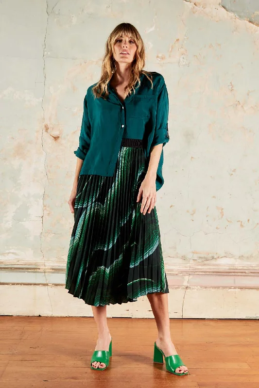 Aurora Pleated Skirt Green linen skirt relaxed