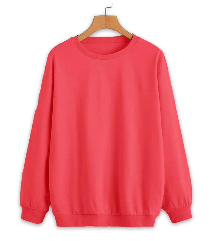 Vimal Jonney Pink Solid Round Neck Cotton Fleece Sweatshirt for Women Cotton Hoodie Fleece Lining Warmth