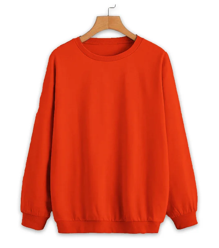 Vimal Jonney Rust Solid Round Neck Cotton Fleece Sweatshirt for Women Hoodie Jacket Zipper Layering
