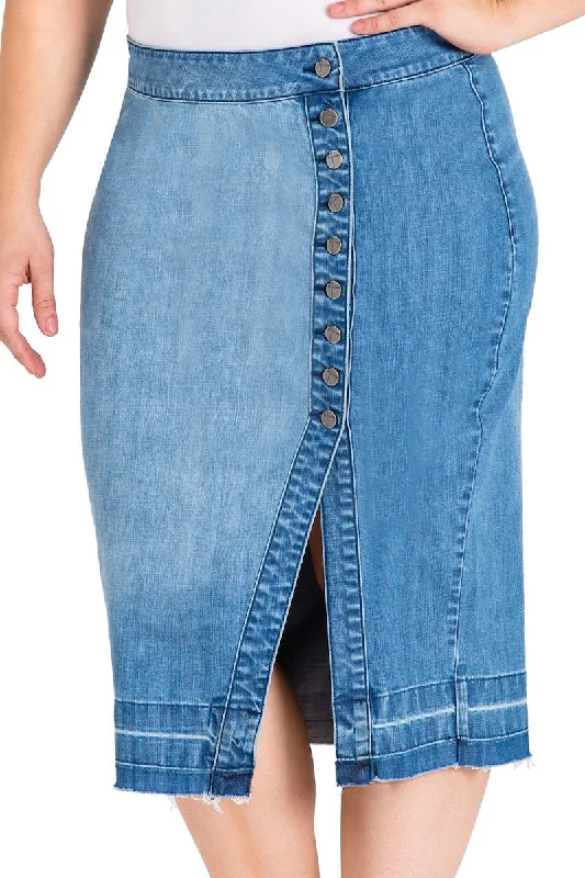 Standards & Practices Harley Denim Pencil Skirt button skirt front