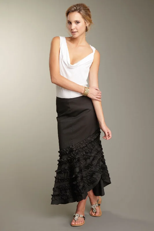 Stretch Poplin Flamenco Skirt - Black linen skirt natural