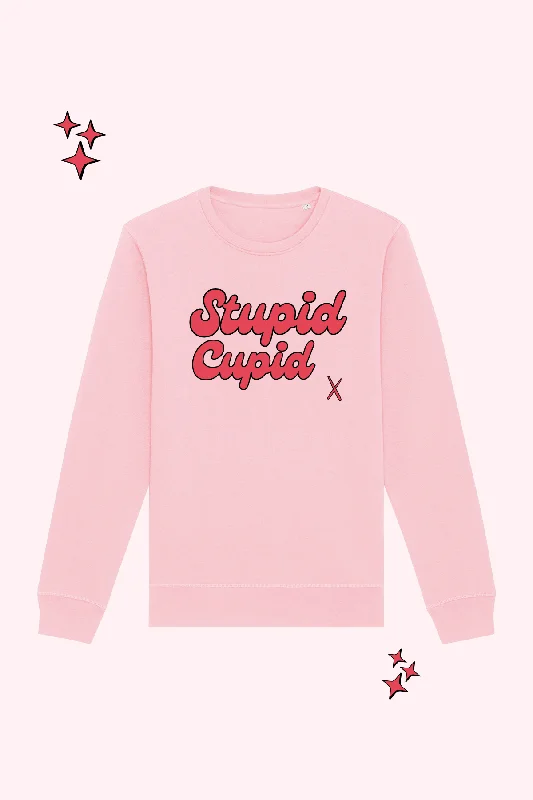 Stupid Cupid Pink Sweatshirt Hoodie with Metallic Shiny Futuristic
