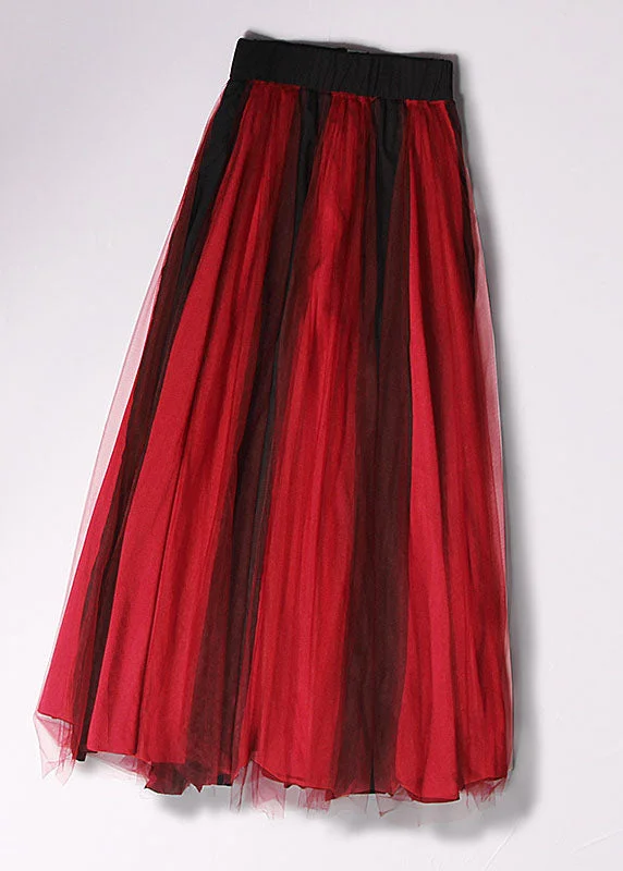 Style Red Tulle Patchwork Zippered Summer A Line Skirt tulle skirt dreamy