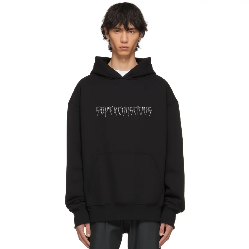 Superconscious Logo Hoodie - Black/Liquid Metal Hoodie with Exposed Zipper Edgy Industrial