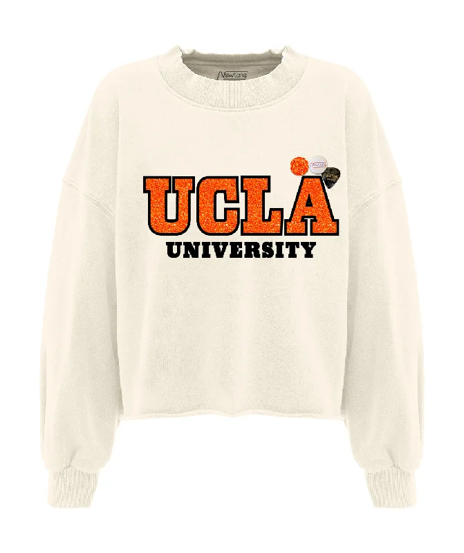 Sweatshirt crop porter natural "UNIVERSITY" Hooded Sweatshirt Casual Wear Street Style