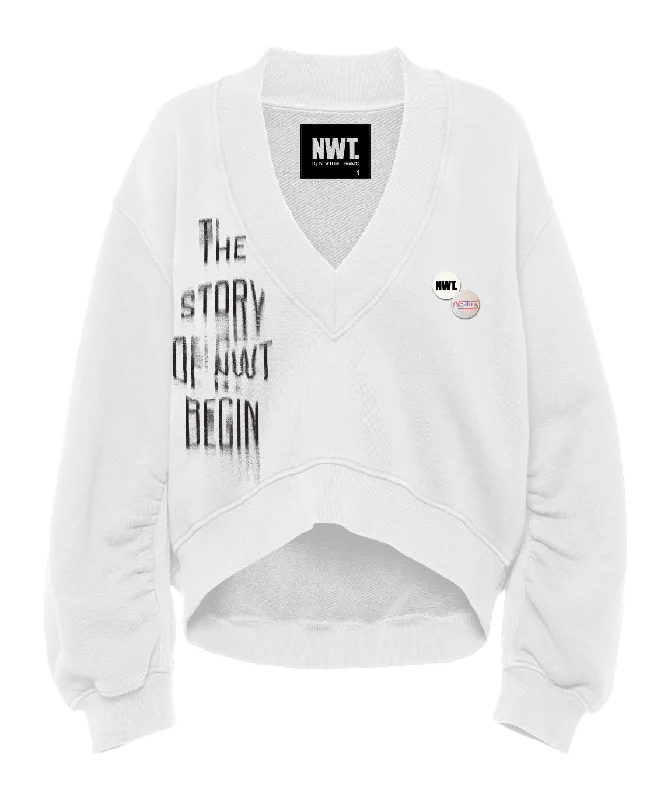 Sweatshirt marlee dirty white "STORY" Hoodie with High Neck Warm Protective