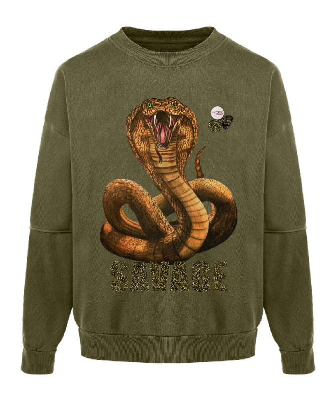 Sweatshirt roller kaki "SAVAGE" Hoodie with Ribbed Cuffs Snug Fit Comfort