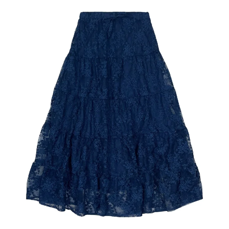 Teela Navy Mesh Skirt silk skirt sleek