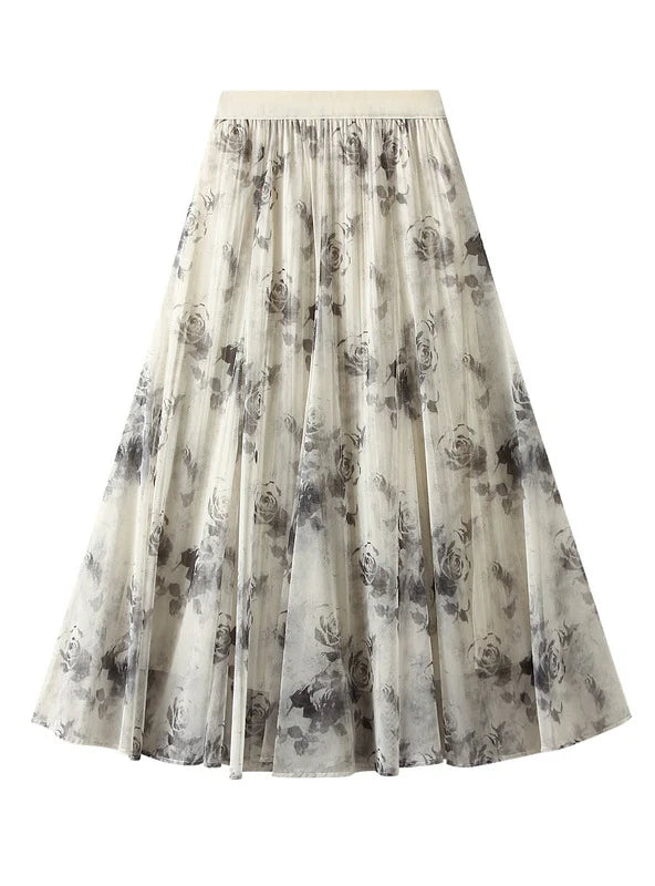 Tie-dyed Printed Gauze Temperament Skirt high slit skirt